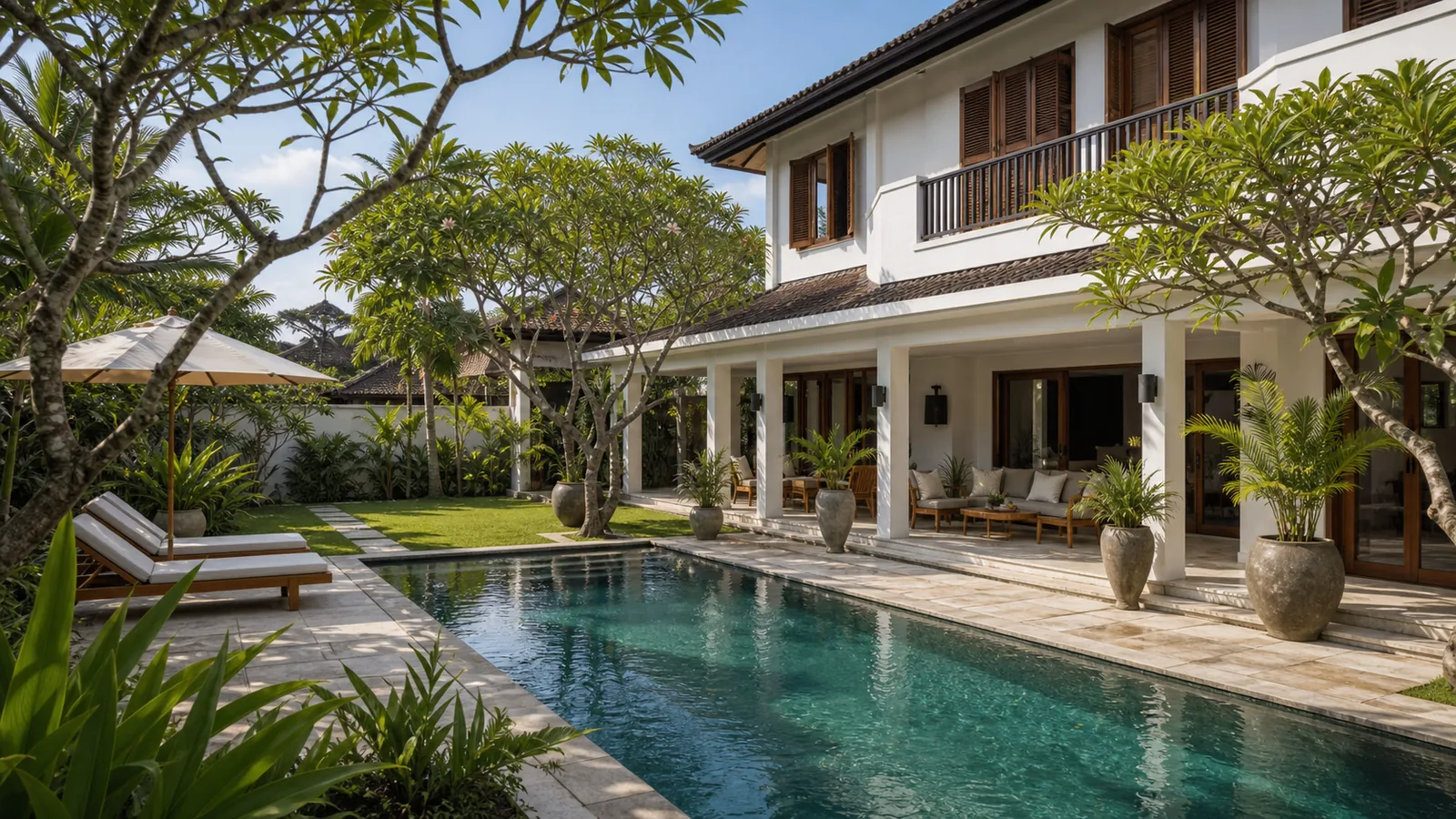 Sanur established family villa exterior with courtyard pool