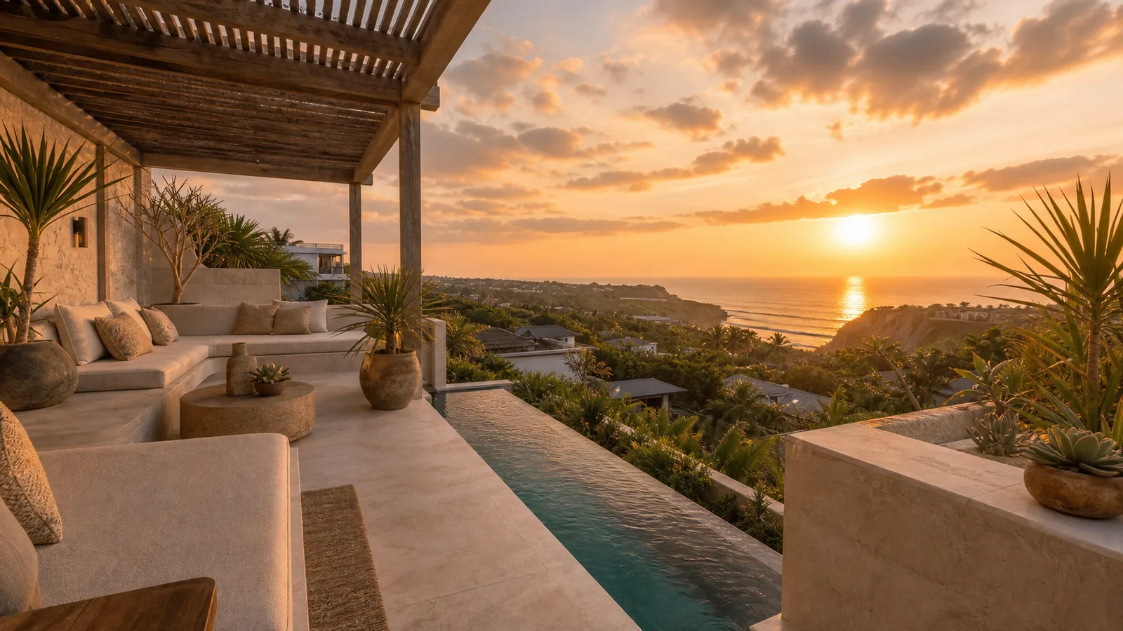 Uluwatu leasehold villa second-floor terrace with ocean horizon