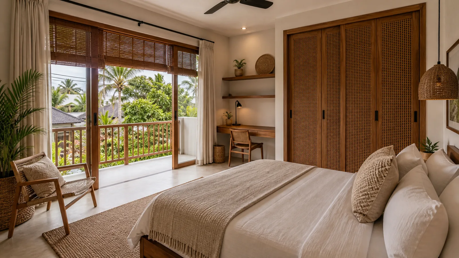 Sanur leasehold townhouse-style bedroom with balcony and workspace