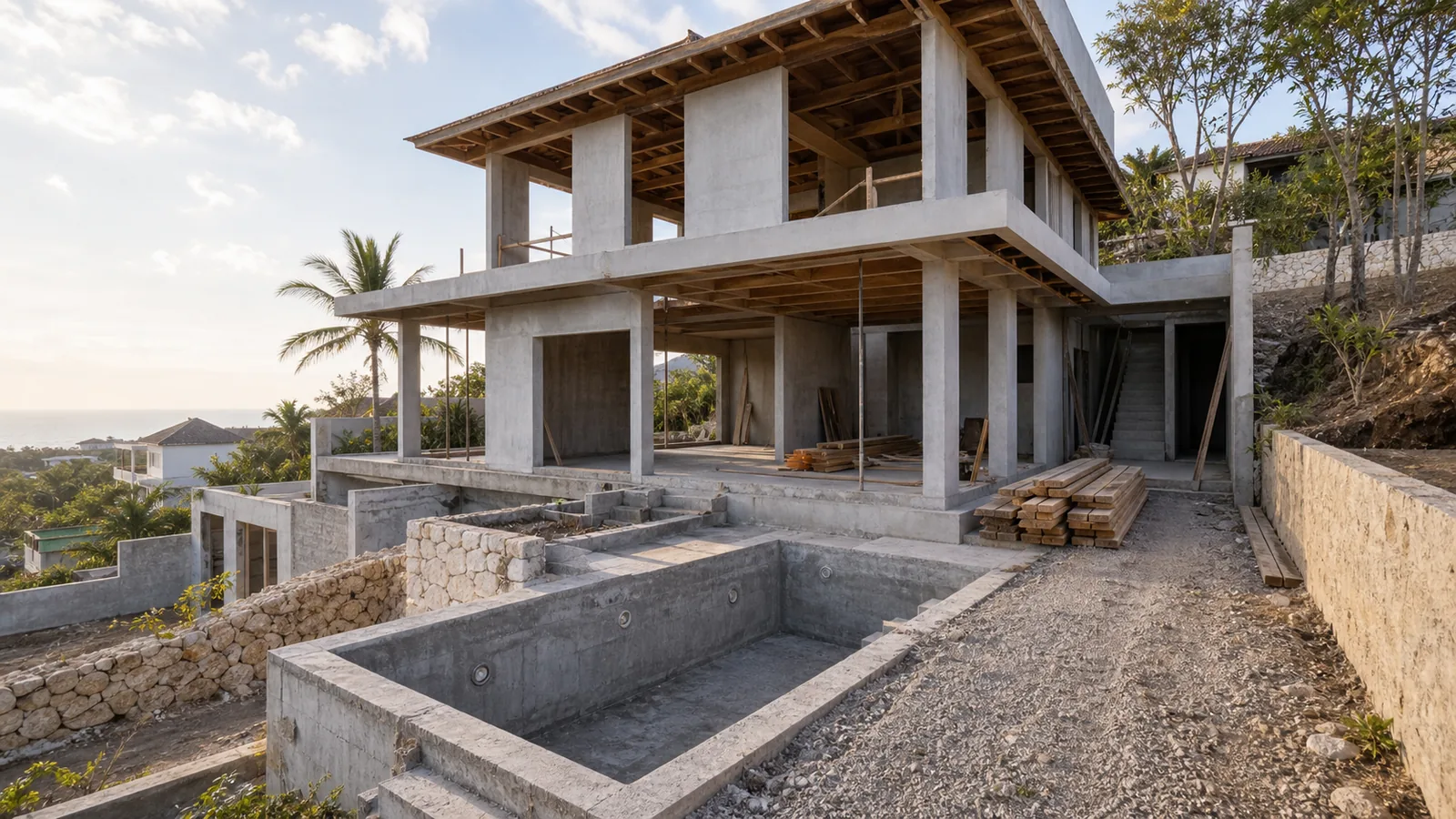 Uluwatu off-plan villa concrete shell with pool basin