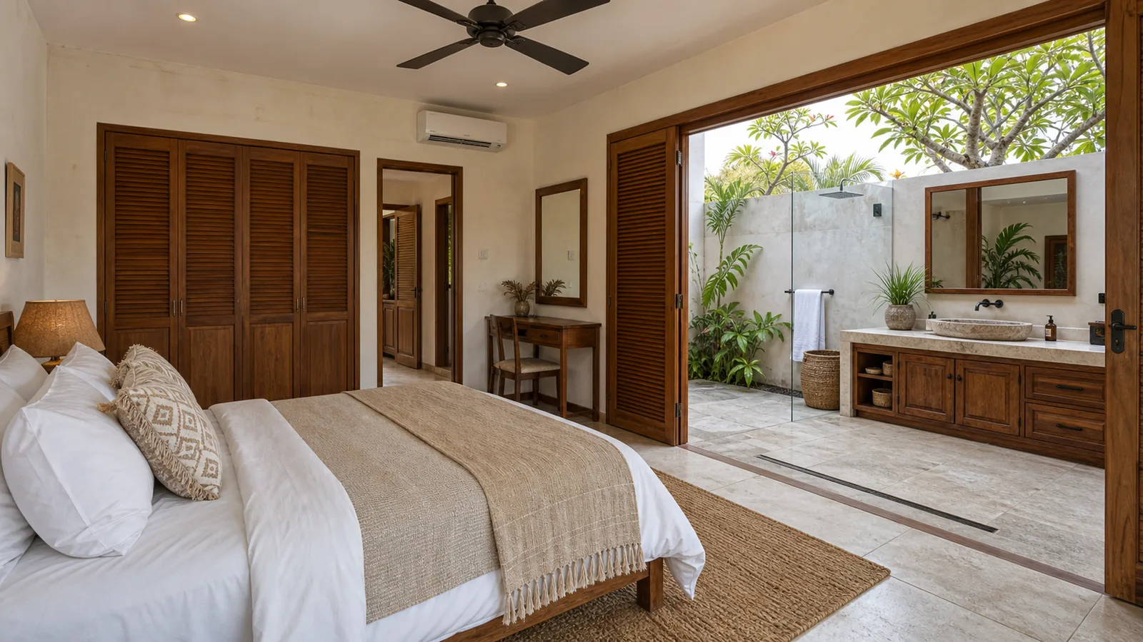 Sanur villa bedroom and bathroom with light refresh potential