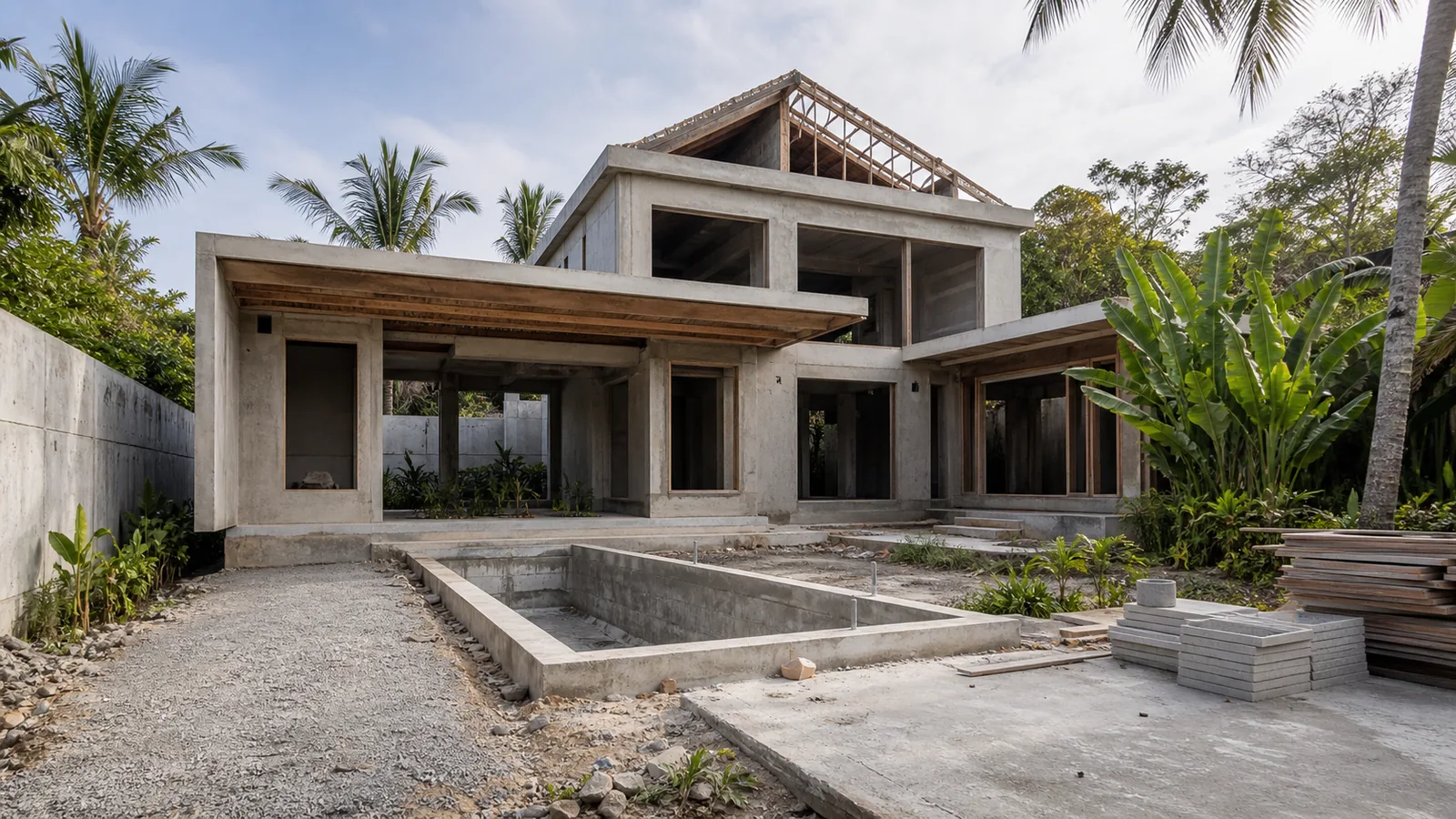 Unfinished Bali villa construction site for off-plan due diligence