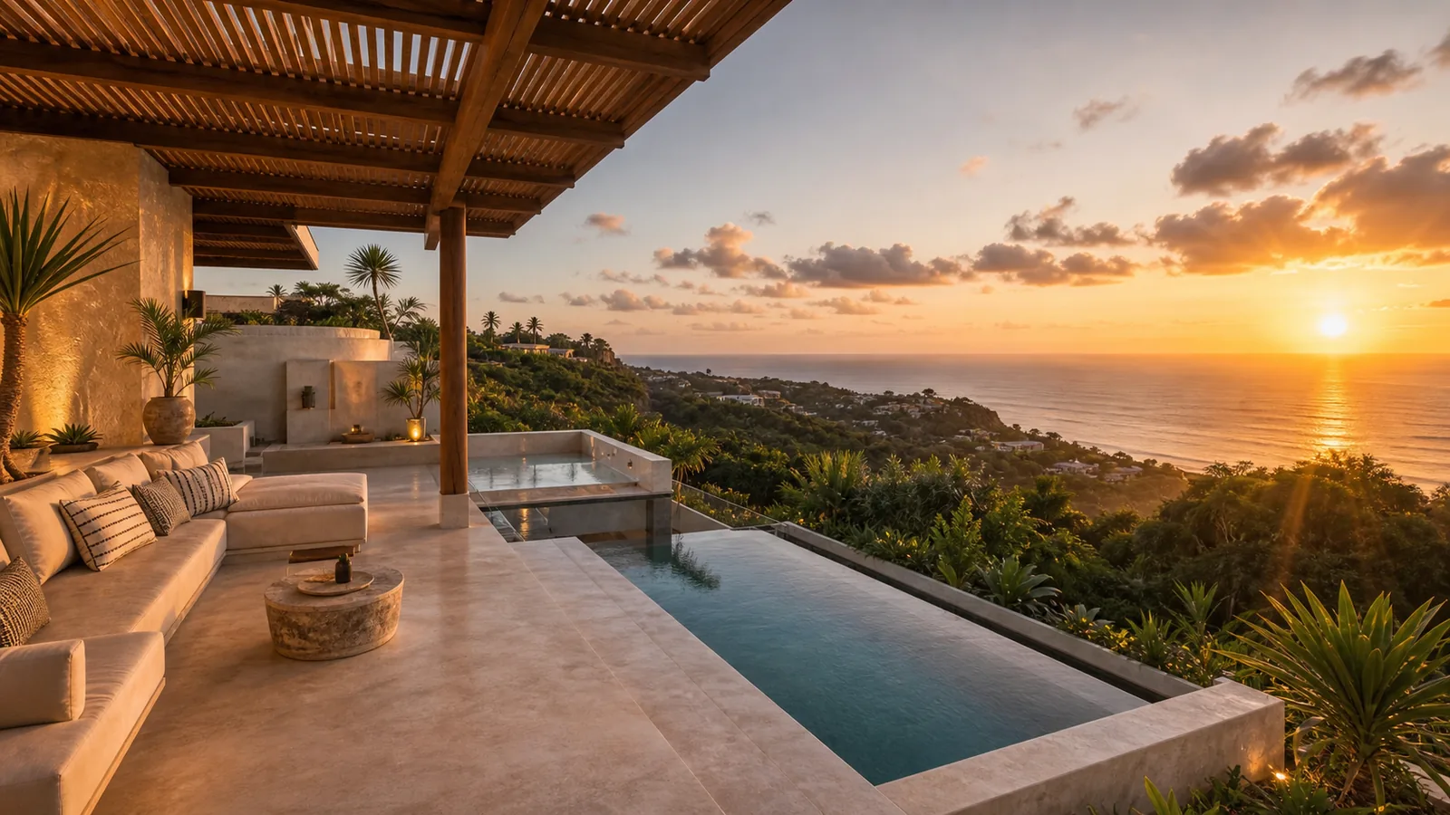 Uluwatu premium villa terrace with infinity pool and ocean horizon