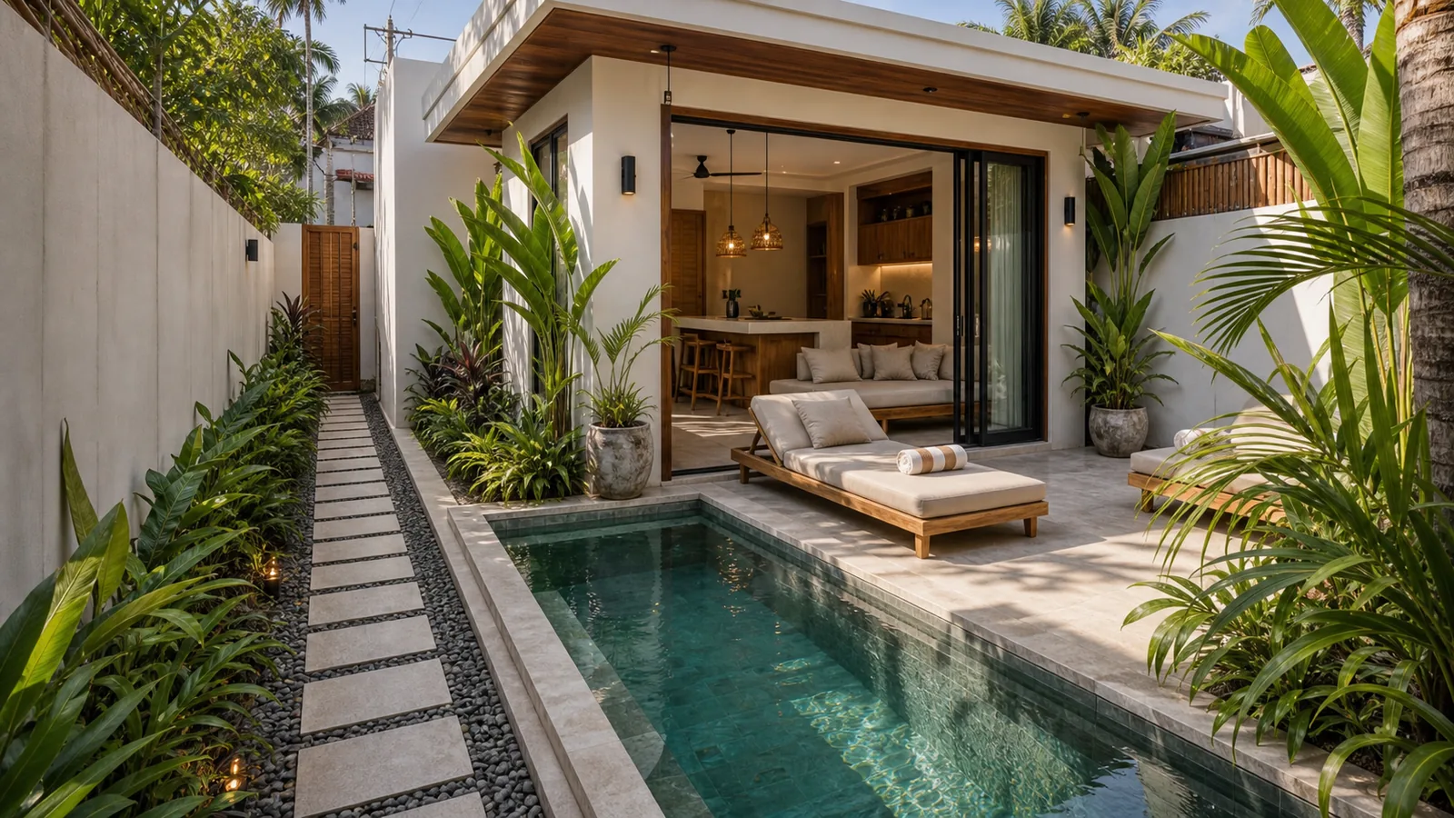 Bali villa with attractive design but constrained service access