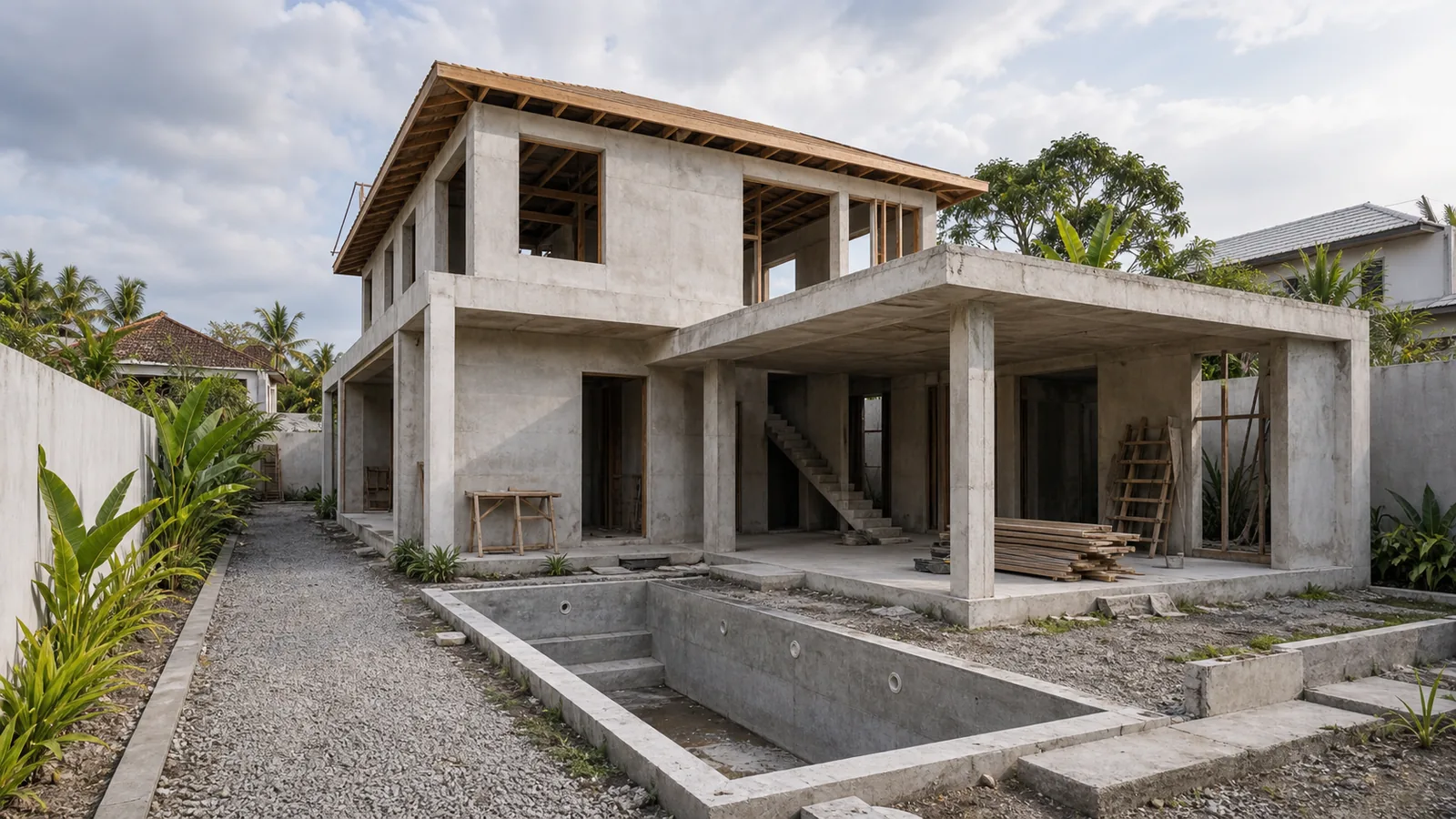 Unfinished Bali villa shell showing off-plan progress risk