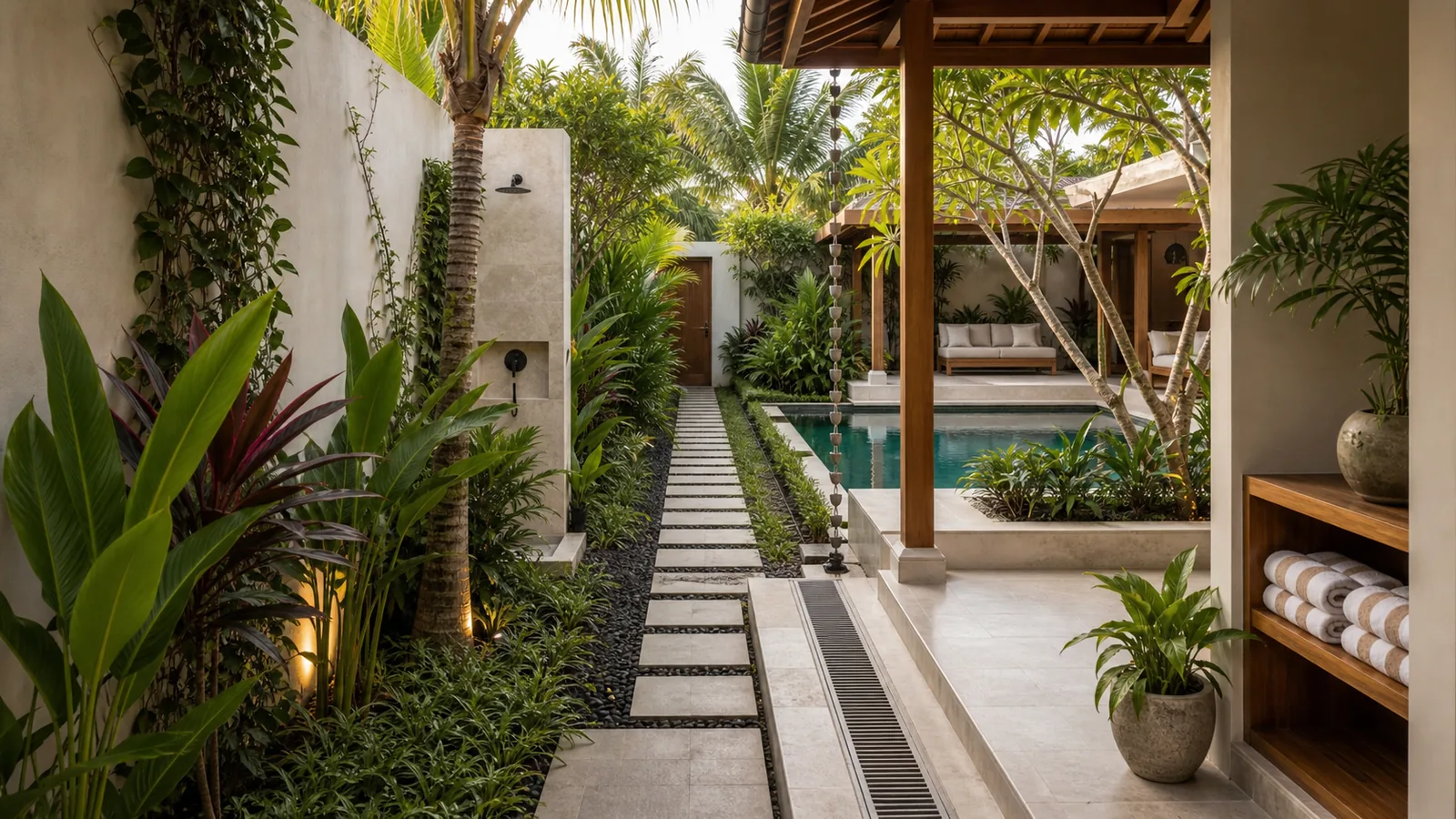 Ubud villa garden service path for maintenance access