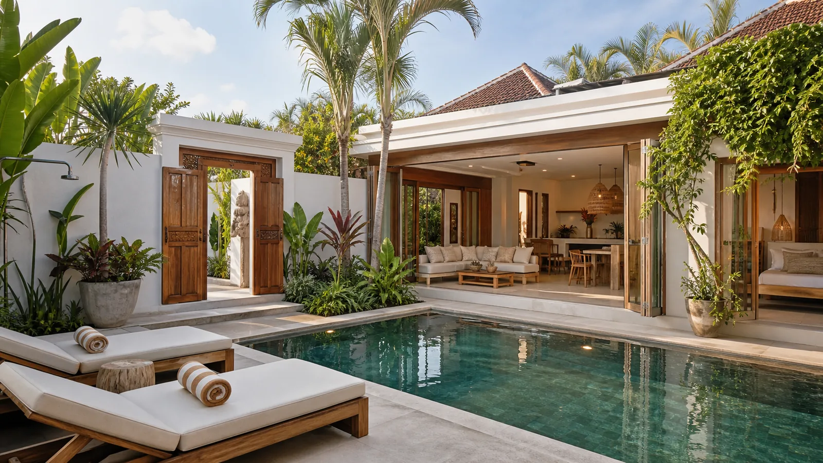 Guest-ready Canggu and Seminyak villa courtyard with private pool