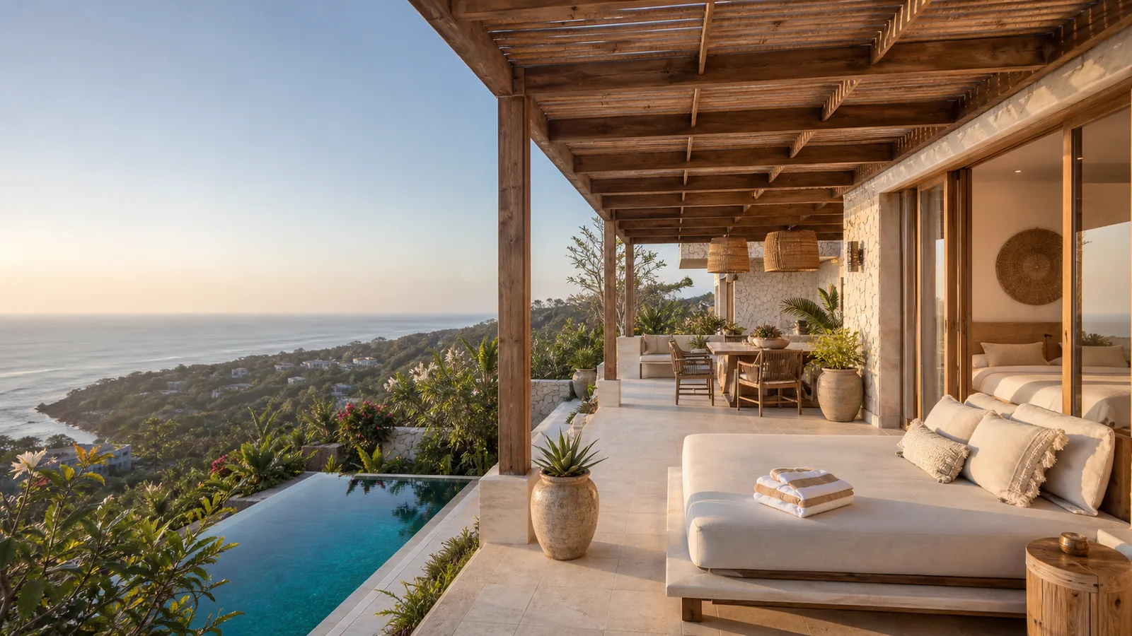 Uluwatu premium villa terrace with ocean view for guests