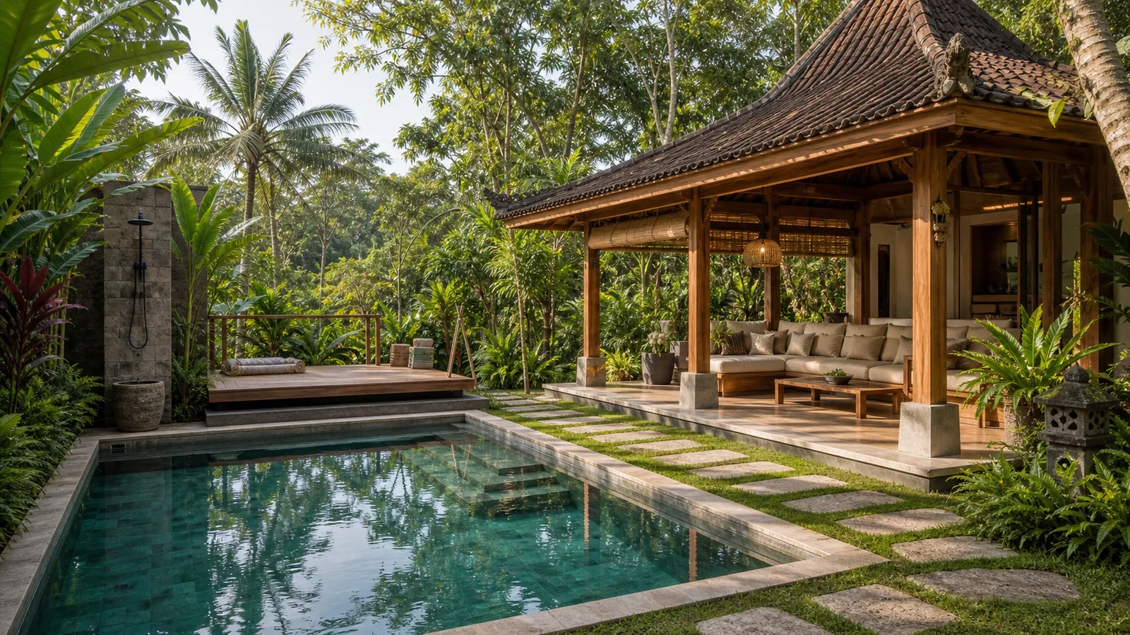Ubud wellness villa pool pavilion for premium rental appeal