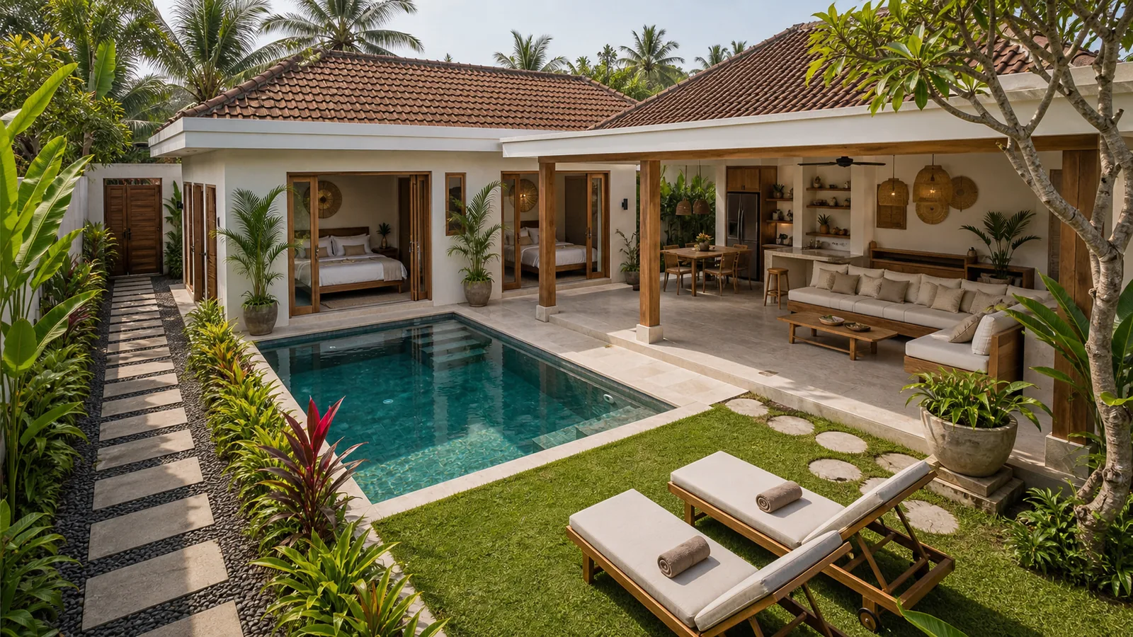 Canggu villa layout showing pool, bedrooms and service access