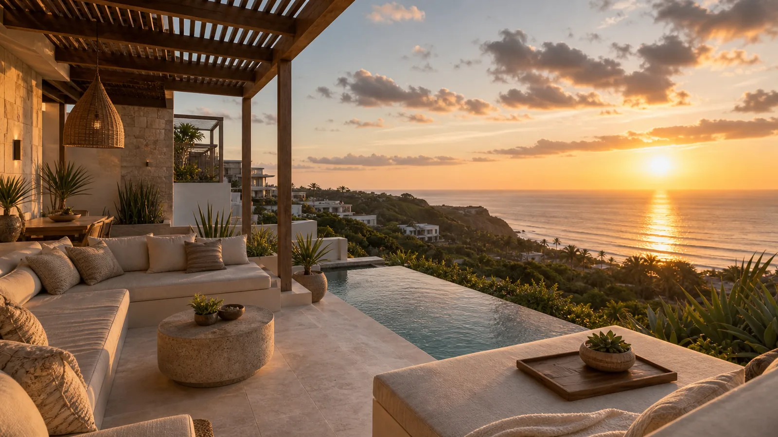 Uluwatu premium villa terrace with infinity pool and ocean horizon