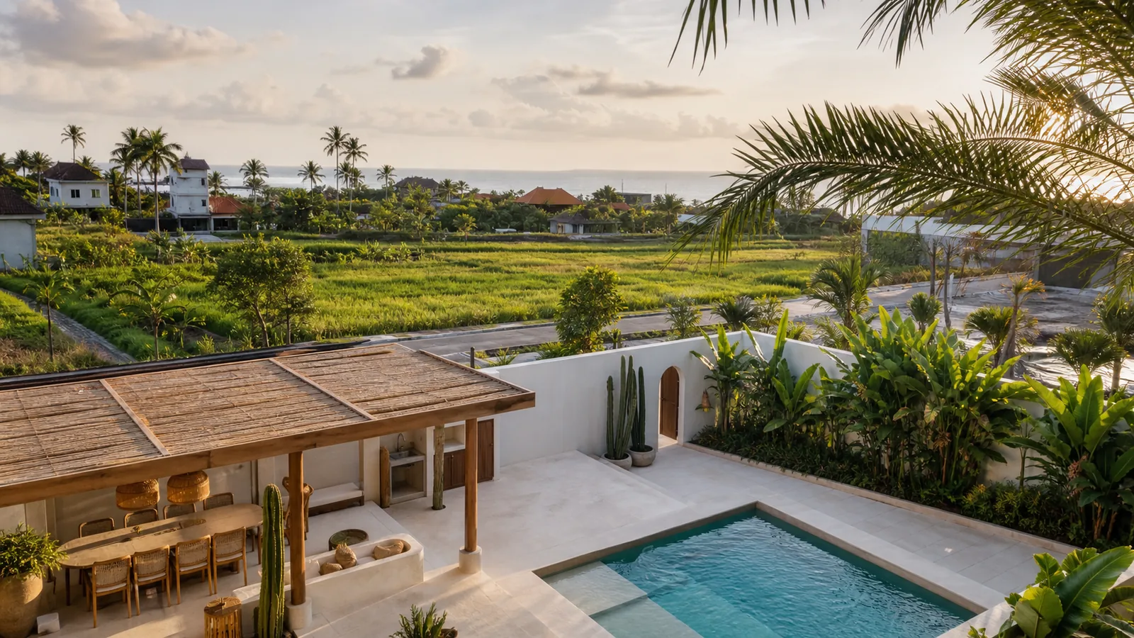 Seseh coastal ricefield edge villa terrace