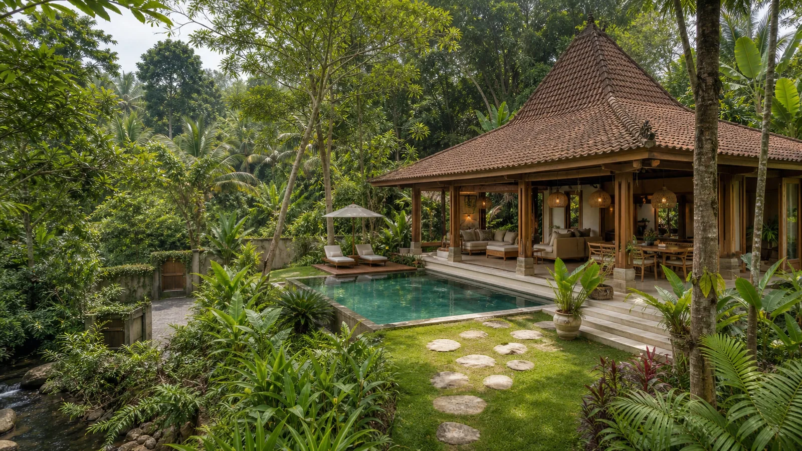 Ubud jungle wellness villa with pool pavilion