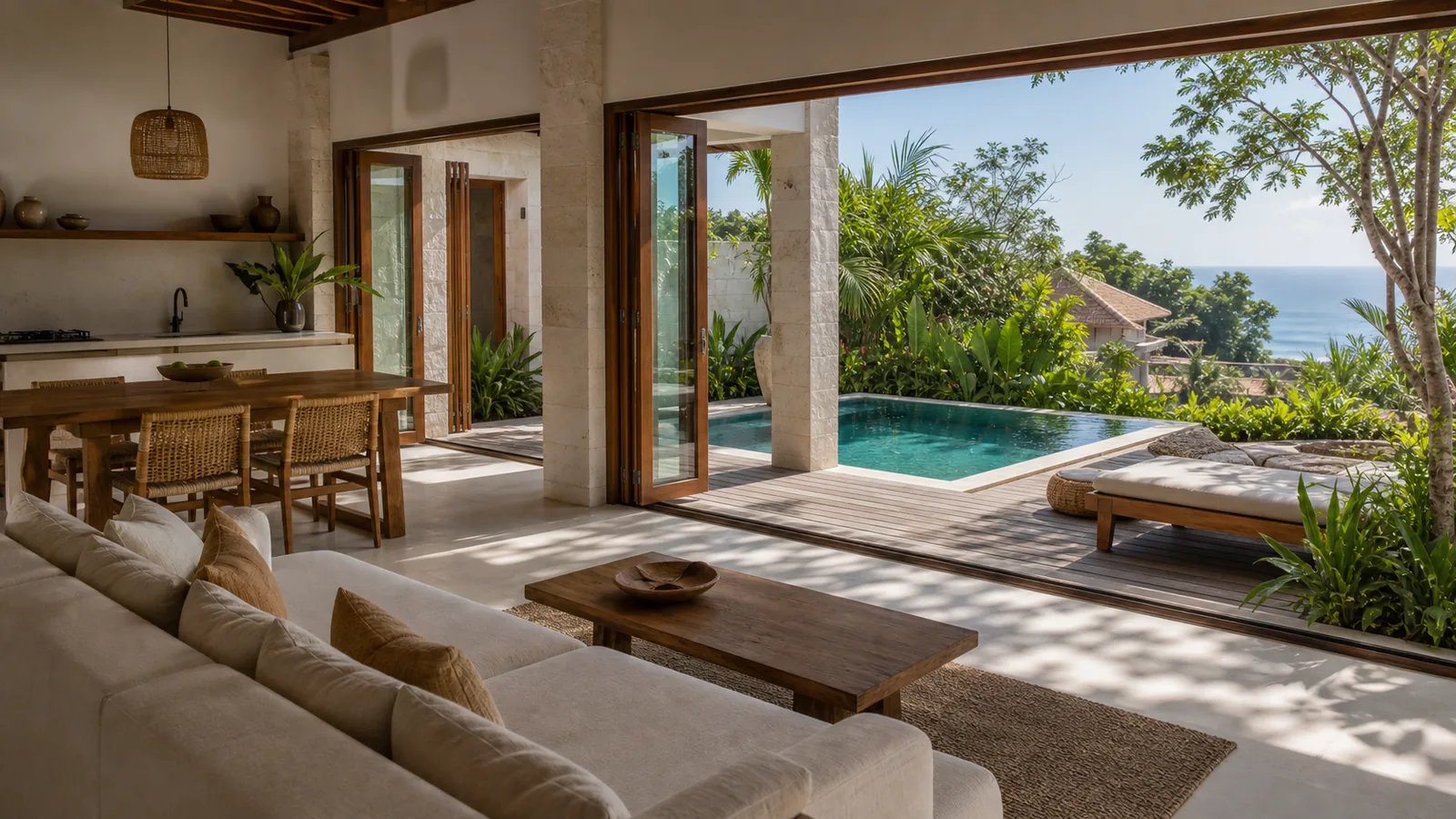 Bingin cliffside villa main room and pool connection for Bingin Villas for Sale