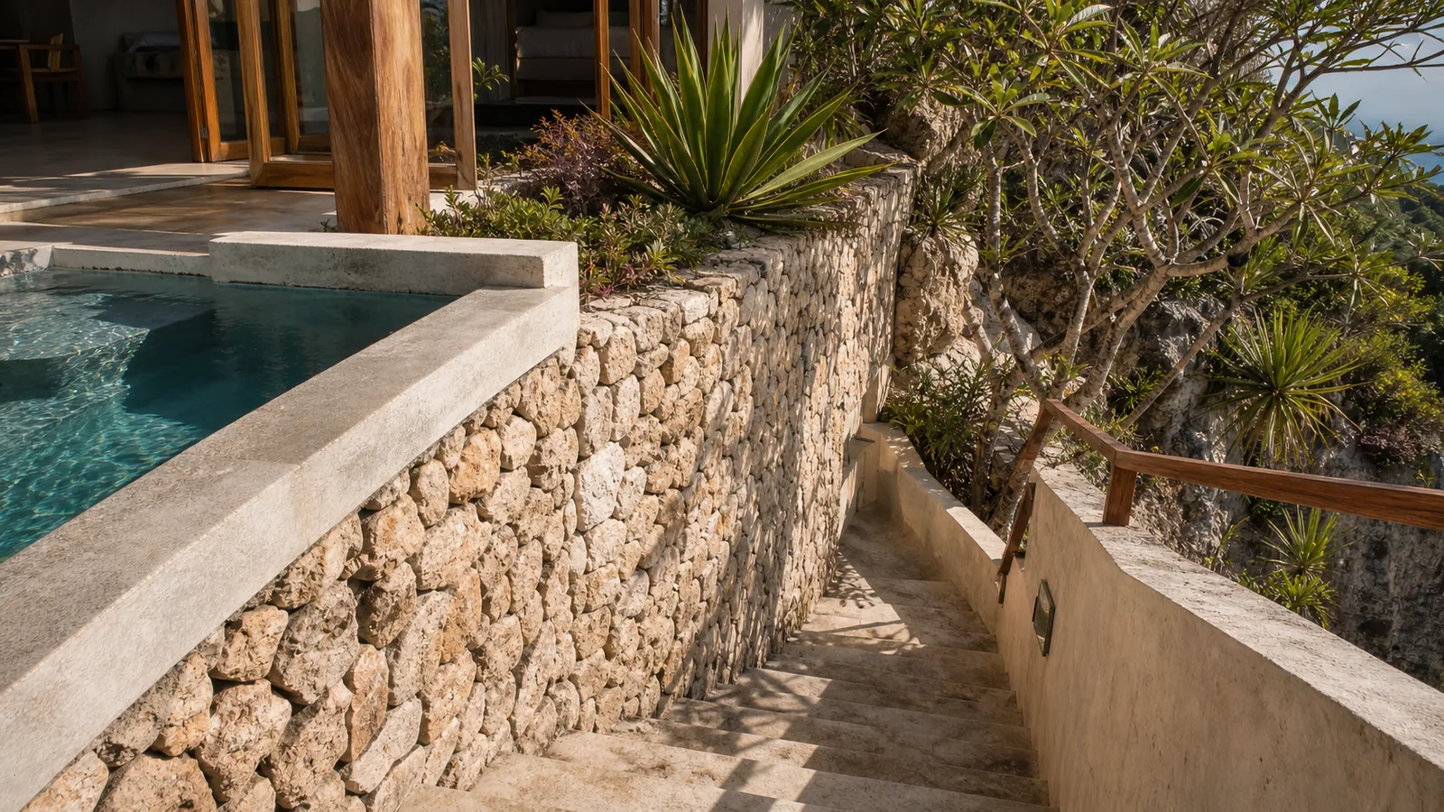 Bingin cliffside villa architecture and material detail for Bingin Villas for Sale