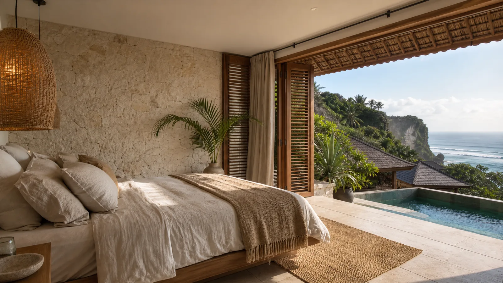 Bingin cliffside villa bedroom or guest experience scene for Bingin Villas for Sale