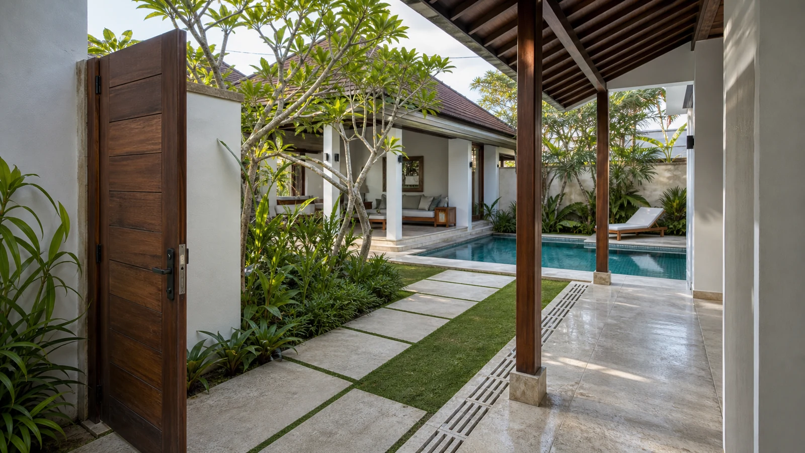 Buying property in Sanur as a foreigner: villa architecture, terrace, access and material details