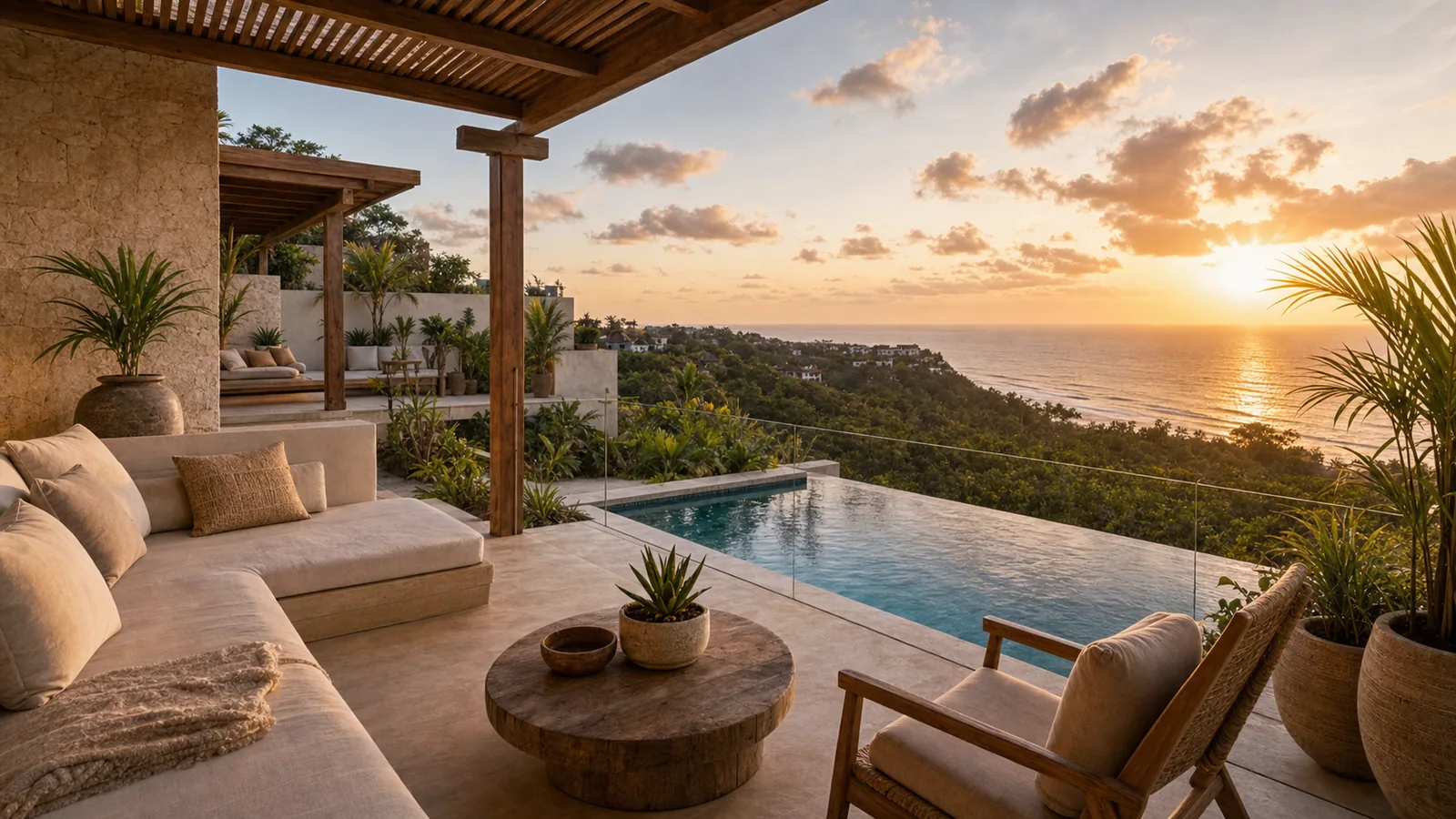 Uluwatu hillside villa second-floor terrace with ocean horizon