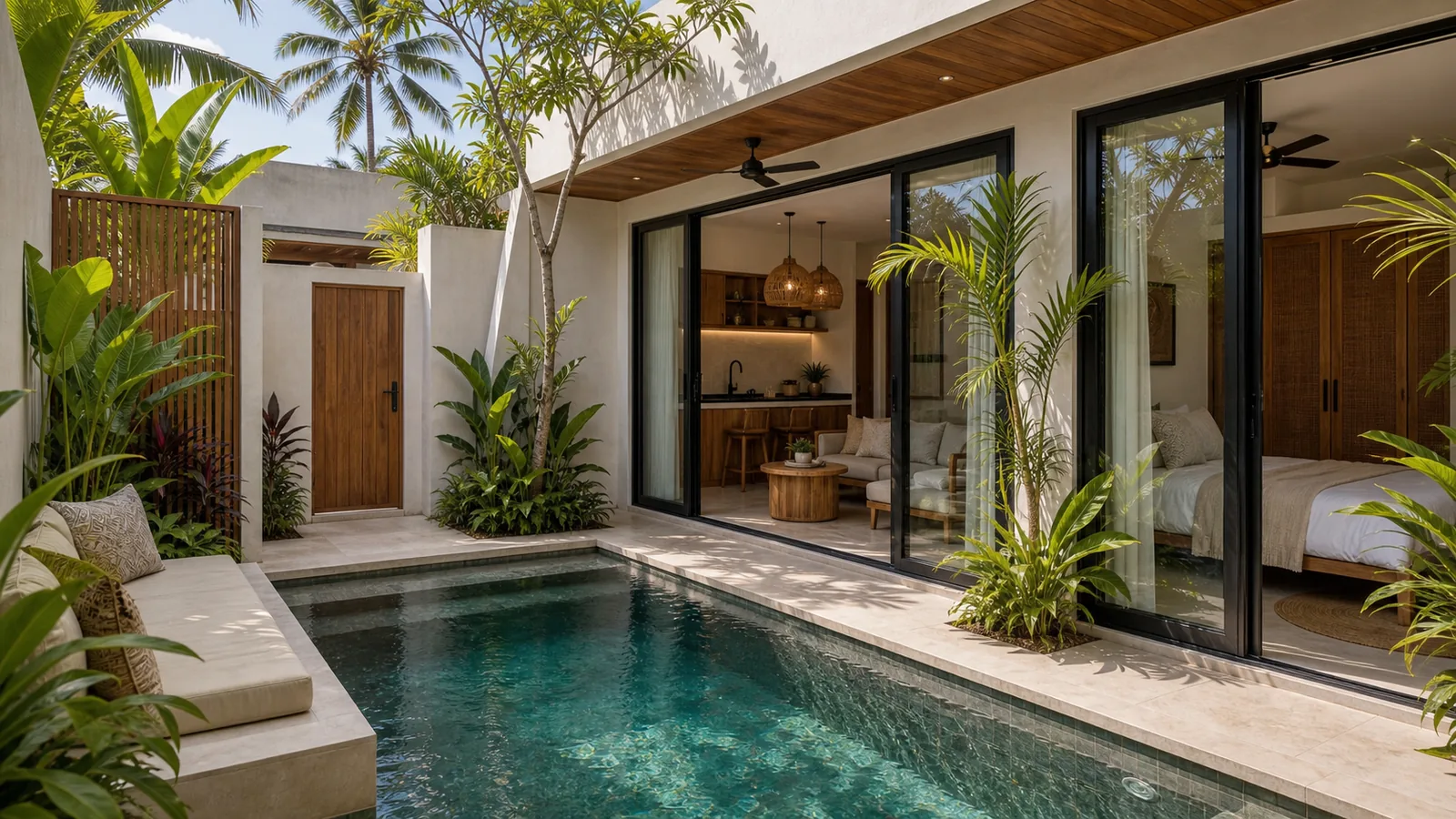 Pererenan compact leasehold villa courtyard with narrow pool