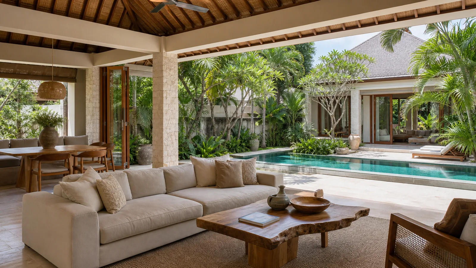 Padang Padang private villa main room and pool connection for Padang Padang Villas for Sale