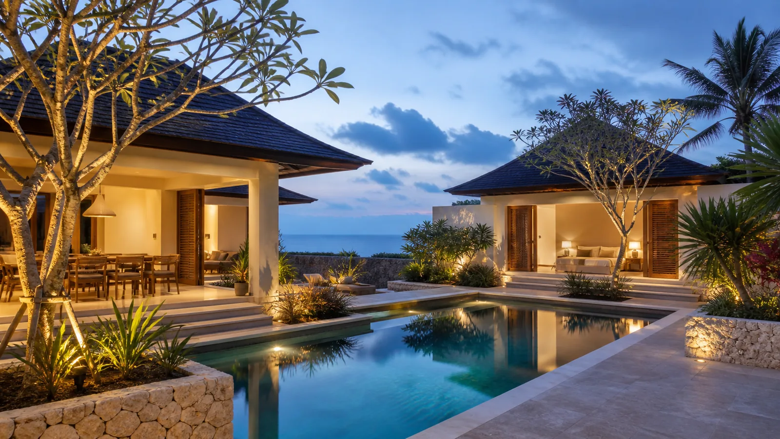 Pecatu/Uluwatu villa final evening villa scene for Pecatu Villas for Sale
