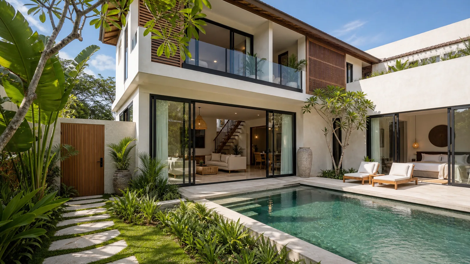 Pererenan modern tropical property with long private pool