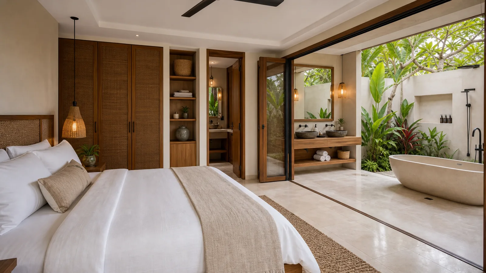 Newly completed Sanur and Ubud villa bedroom and bathroom handover suite