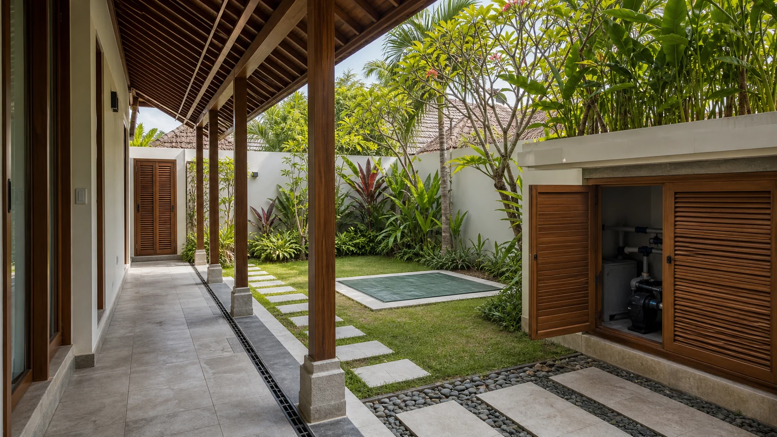 Sanur long term rental investment: villa architecture, terrace, access and material details