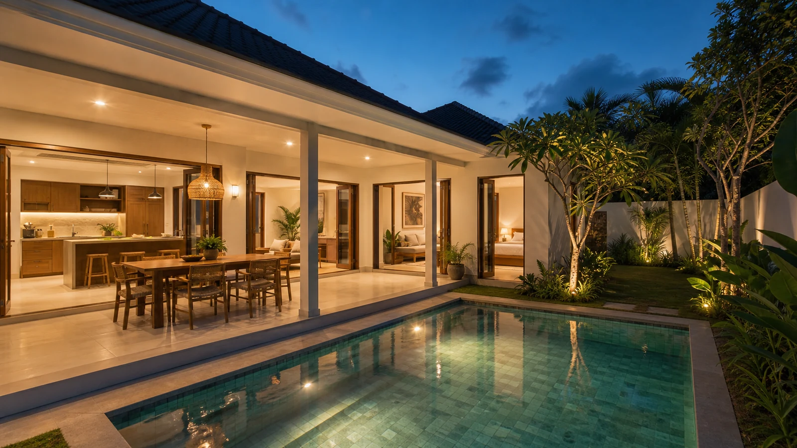 Sanur long term rental investment: complete sanur villa pool and garden scene