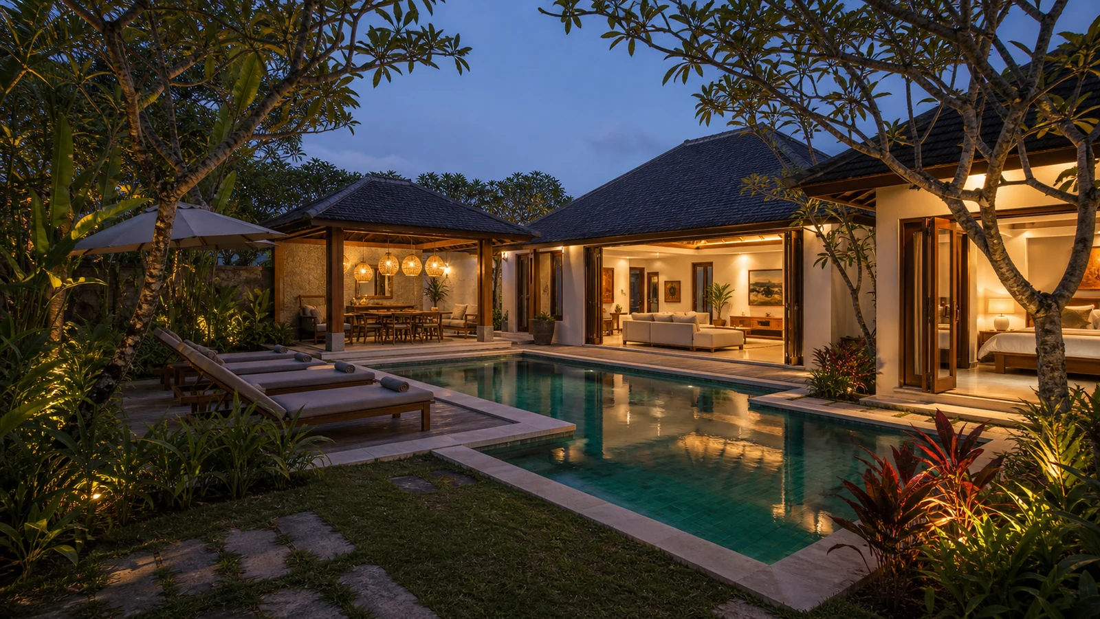 Sanur villa rental yield: complete sanur villa pool and garden scene
