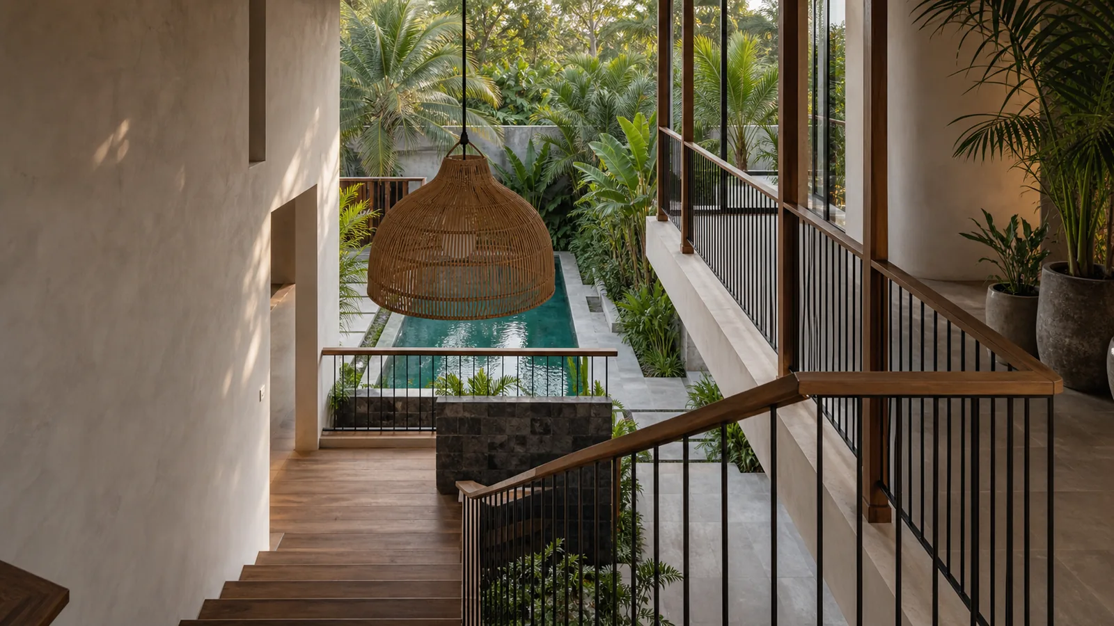 Ubud and Canggu comparison Bali villa architecture detail: Bali villa comparison context with Ubud greenery and Canggu modern tropical cues: architecture detail villa scene