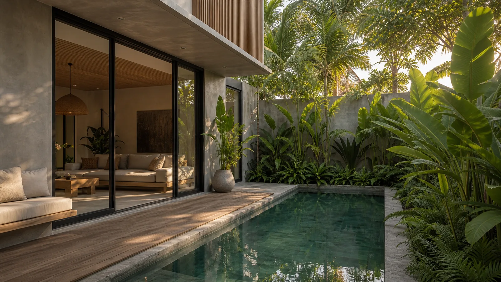 Ubud and Canggu comparison Bali villa location feel: Bali villa comparison context with Ubud greenery and Canggu modern tropical cues: location feel villa scene