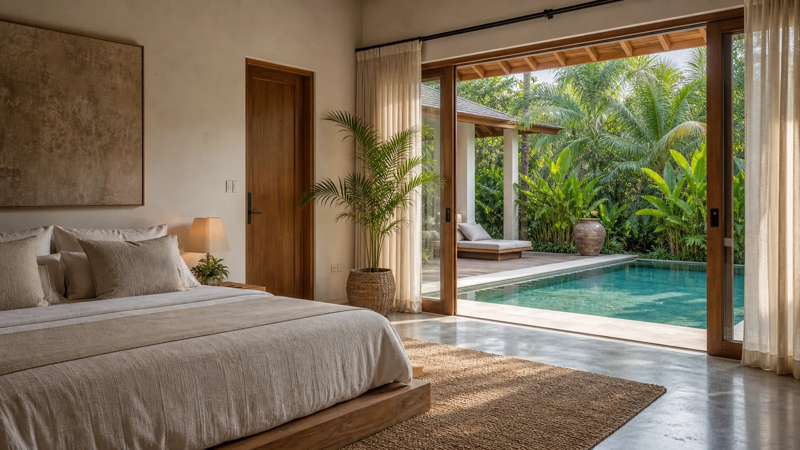 Ubud and Canggu comparison Bali villa guest experience: Bali villa comparison context with Ubud greenery and Canggu modern tropical cues: guest experience villa scene
