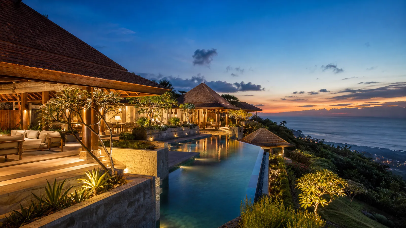 Uluwatu luxury villa final evening villa scene for Uluwatu Luxury Villa Investment