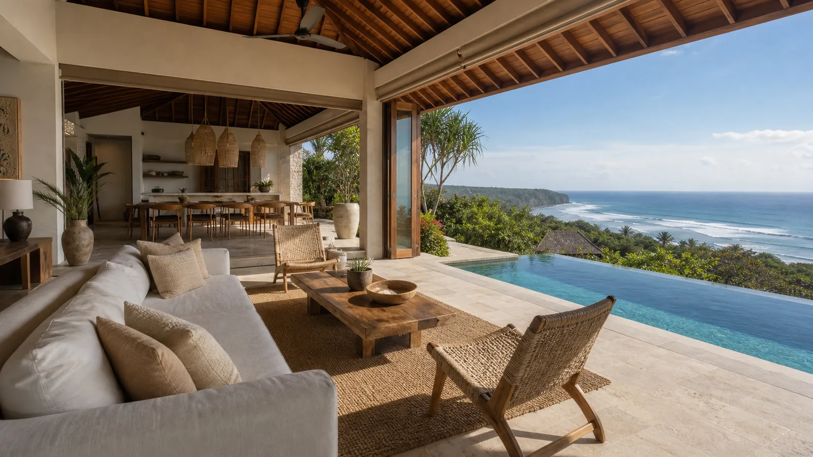 Uluwatu surf villa main room and pool connection for Uluwatu Surf Villas for Sale