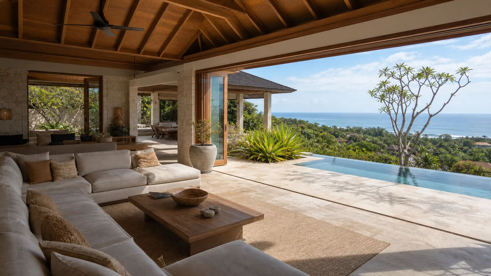 Uluwatu/Bukit villa main room and pool connection for Uluwatu Villas for Sale