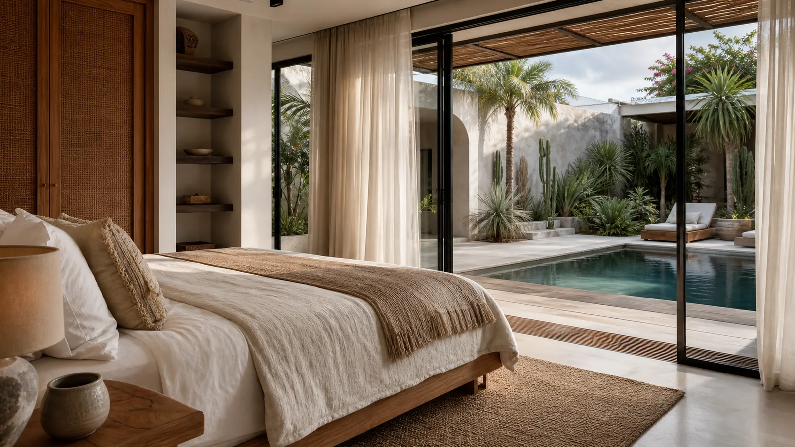 Uluwatu/Canggu comparison villa bedroom or guest experience scene for Uluwatu vs Canggu Property