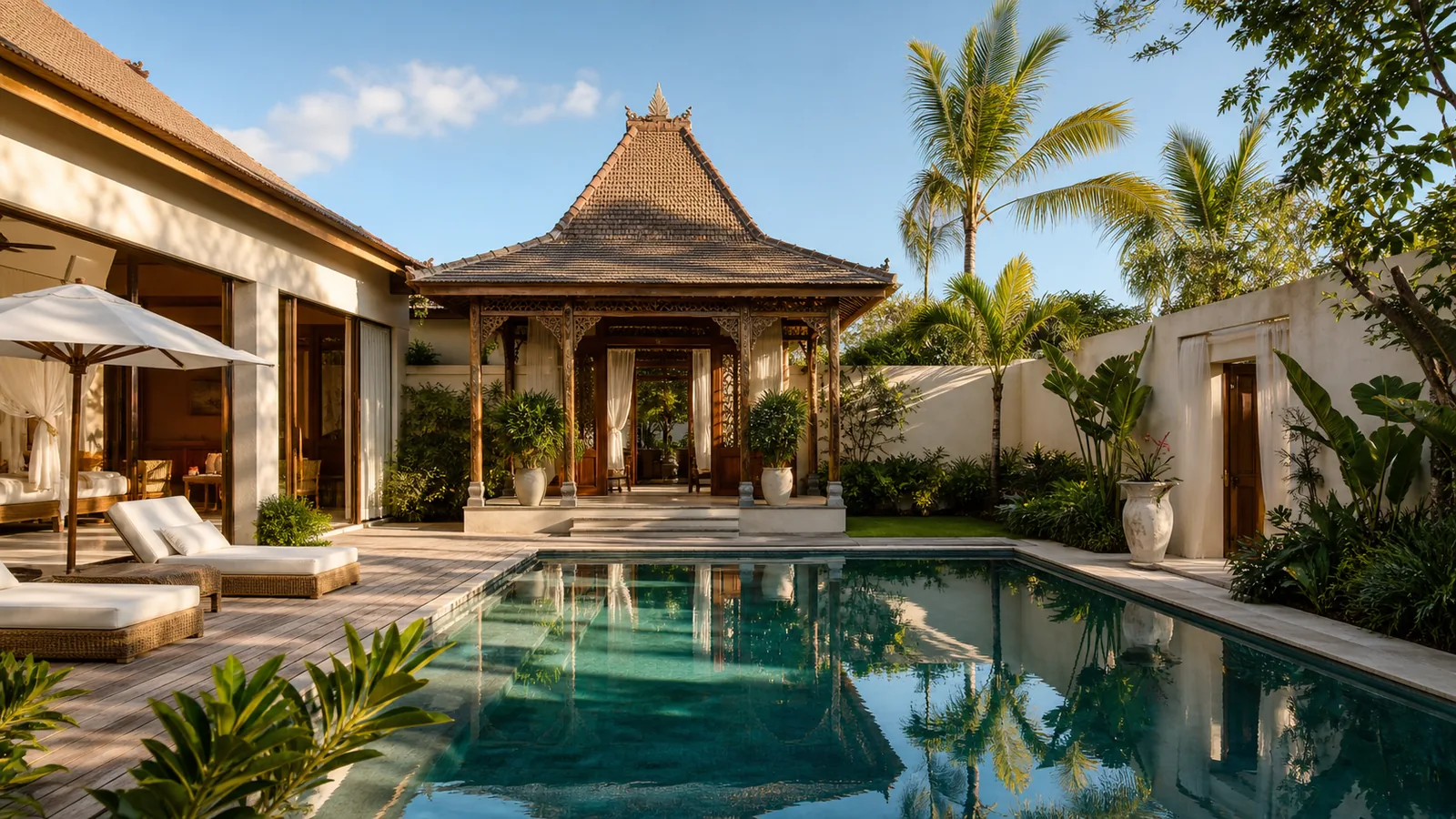 Nusa Dua Joglo-inspired villa courtyard with private pool