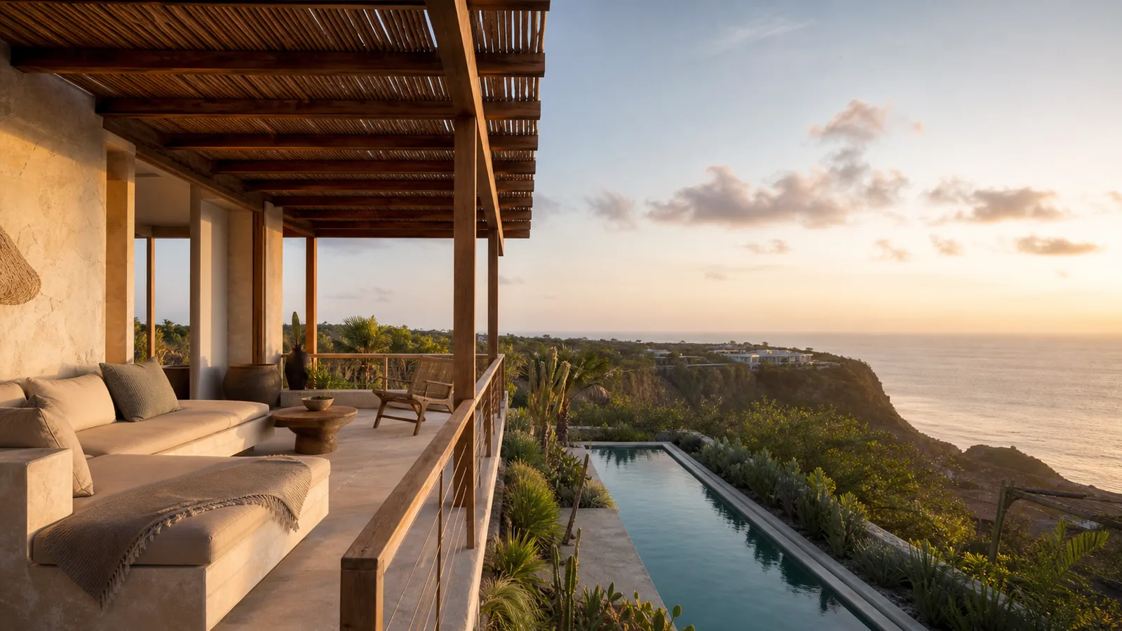 Uluwatu cliffside villa second-floor terrace with ocean horizon