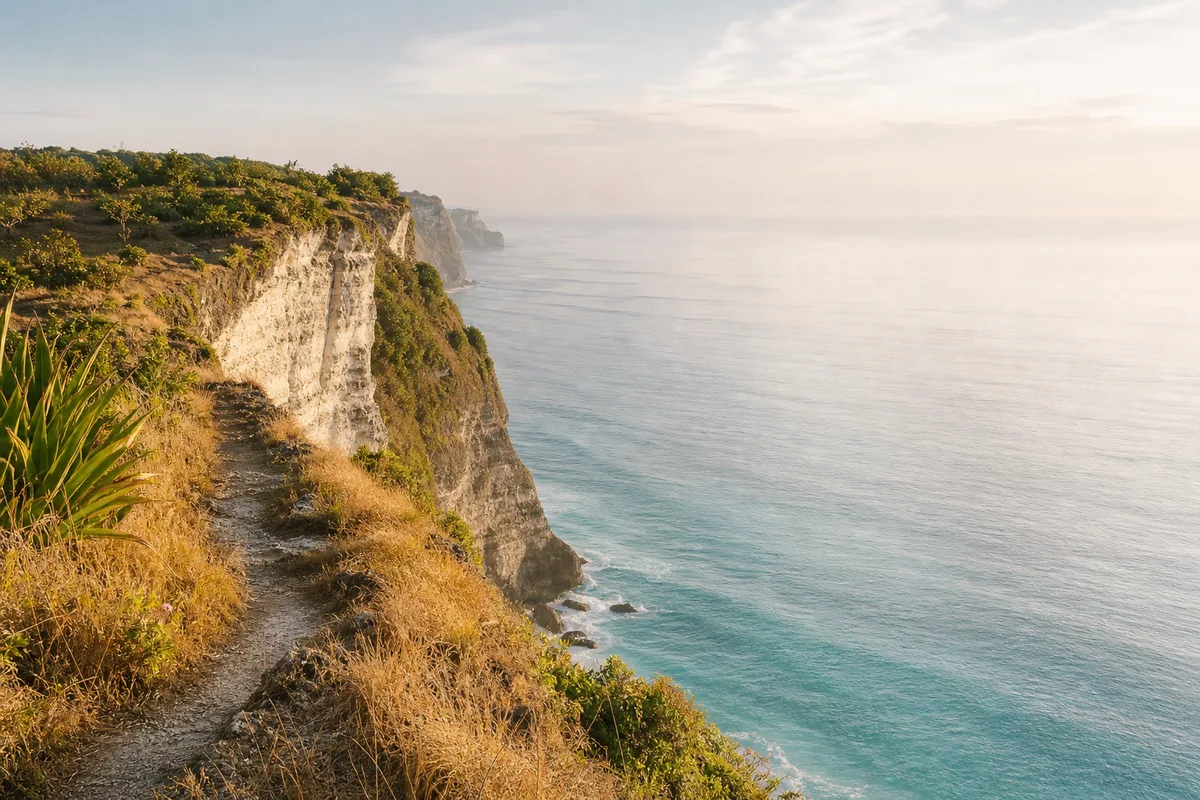 Uluwatu limestone clifftop path above the ocean